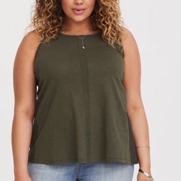 torrid Tops - Torrid Olive Lace Inset Tank Top